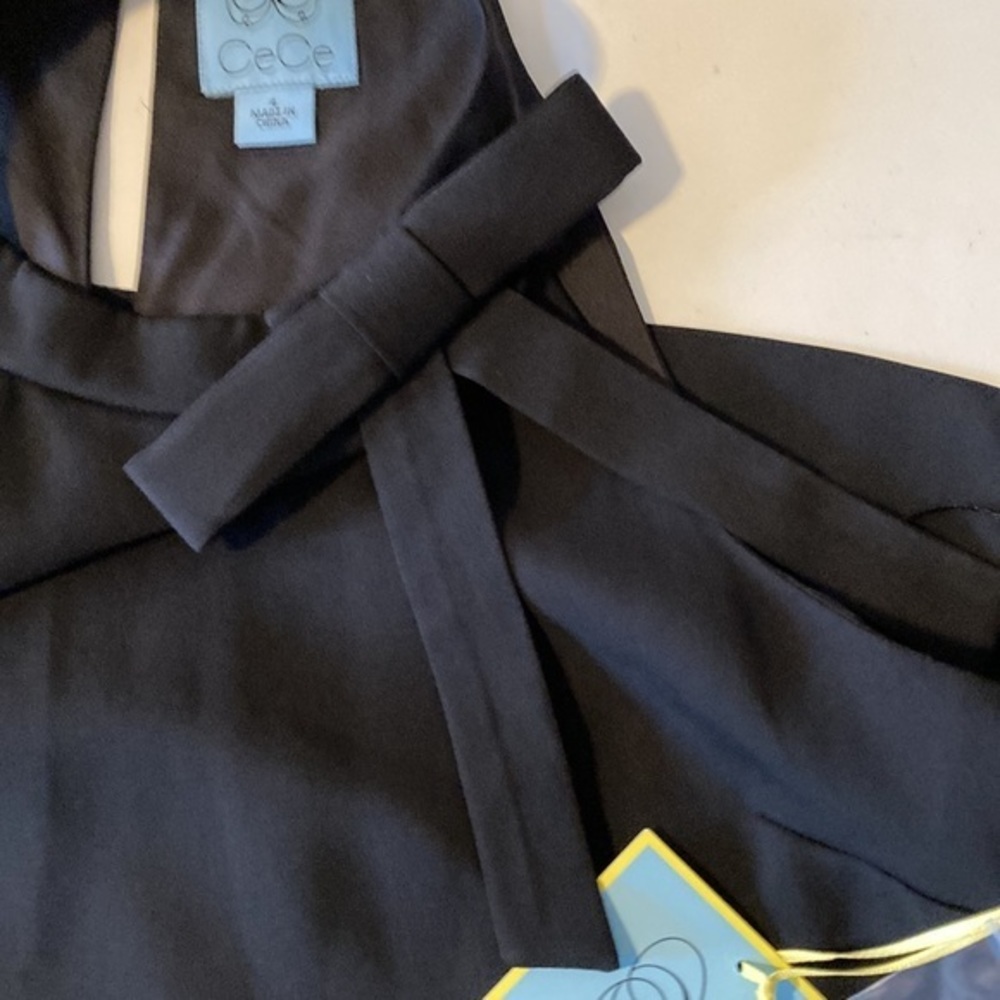 NWT CeCe Black Halter Mock Neck Bow Accent Dress Black Size 4 - Picture 3 of 6